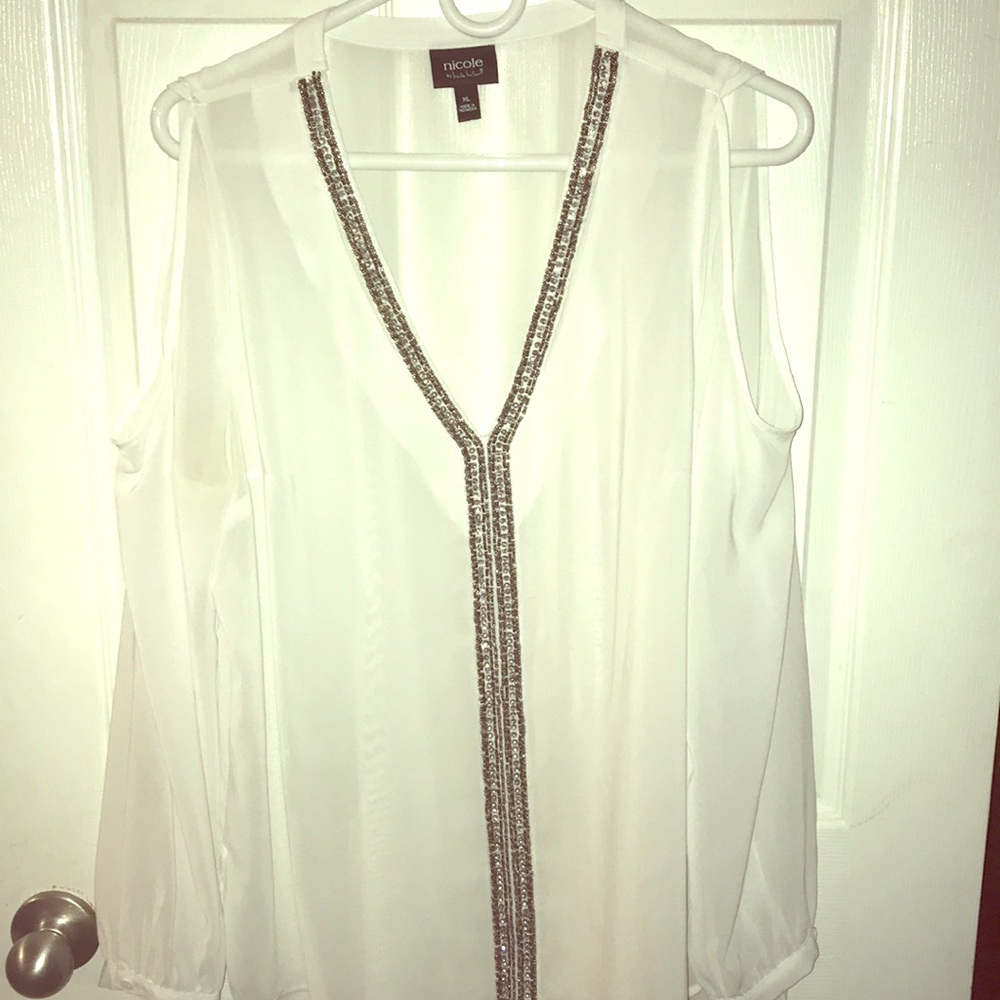 Beaded, bohemian, long sleeve blouse.